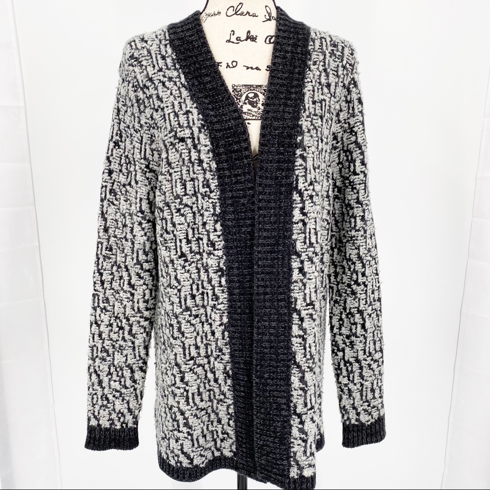 LOFT Open Front Cardigan Sweater Black Gray Large